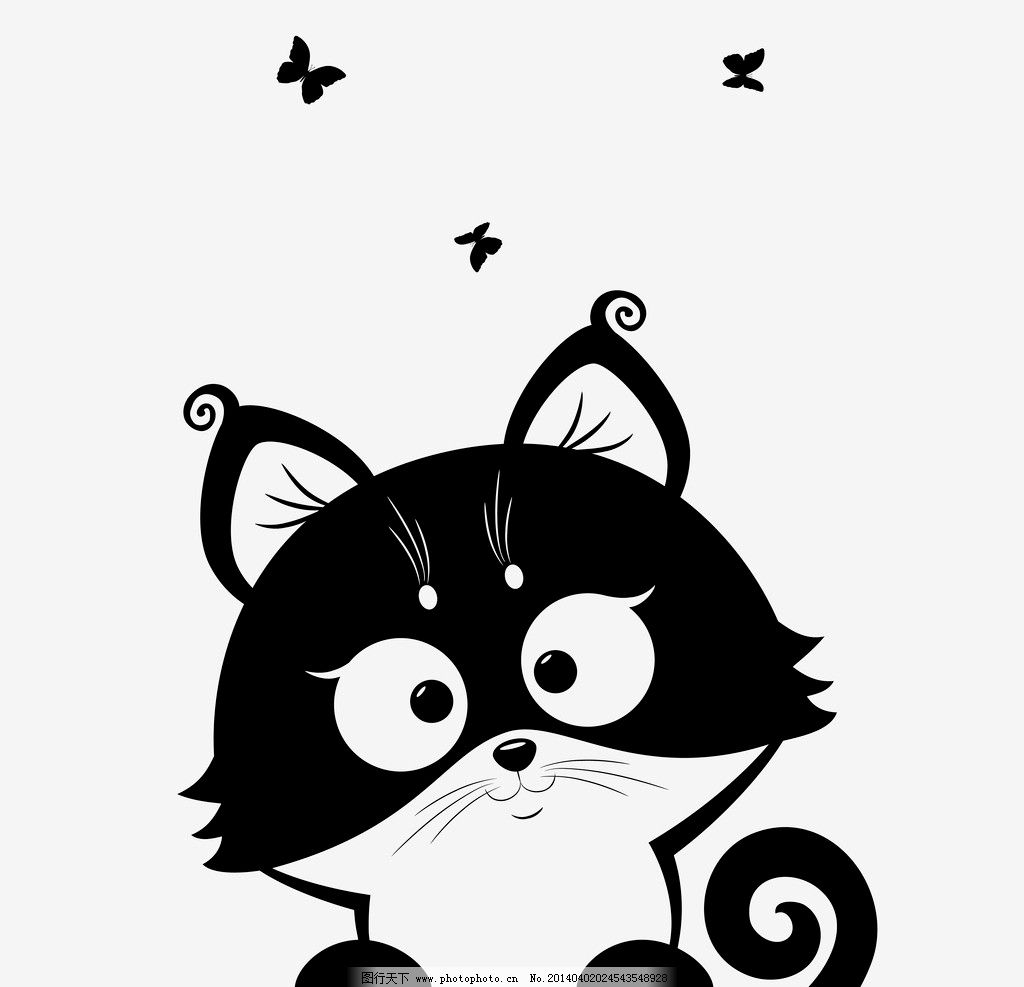 卡通黑猫简约手绘插画手机壁纸,动漫图片-靓丽图库