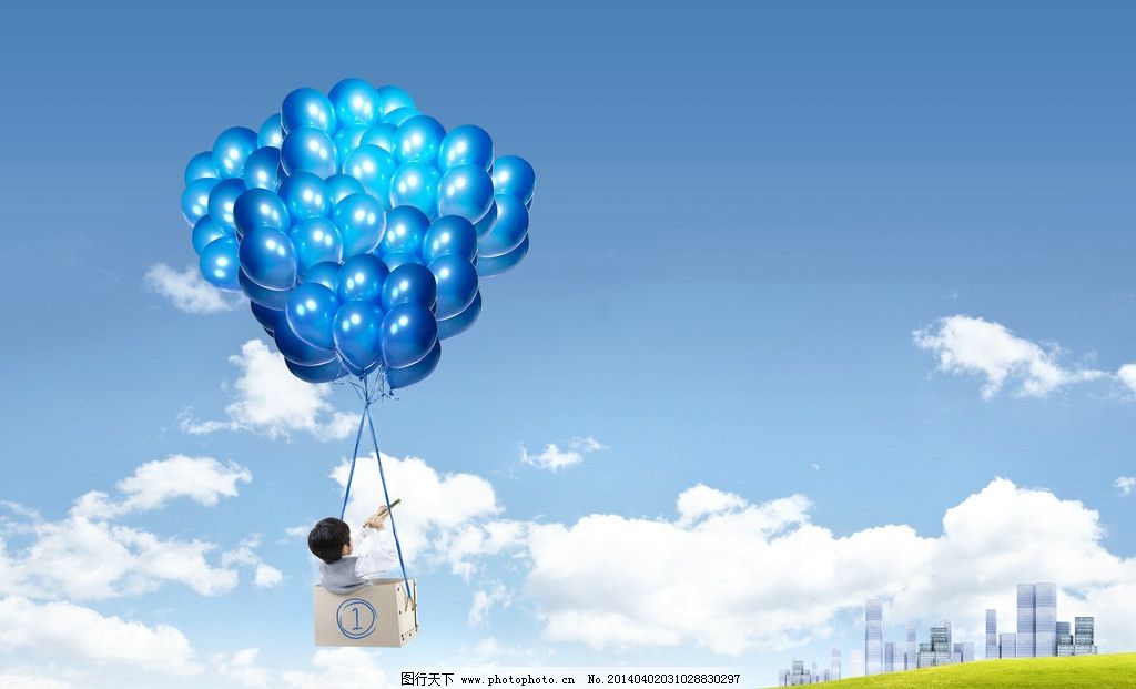 天空图片,气球 热气球 小孩 云朵 其他模版 广告