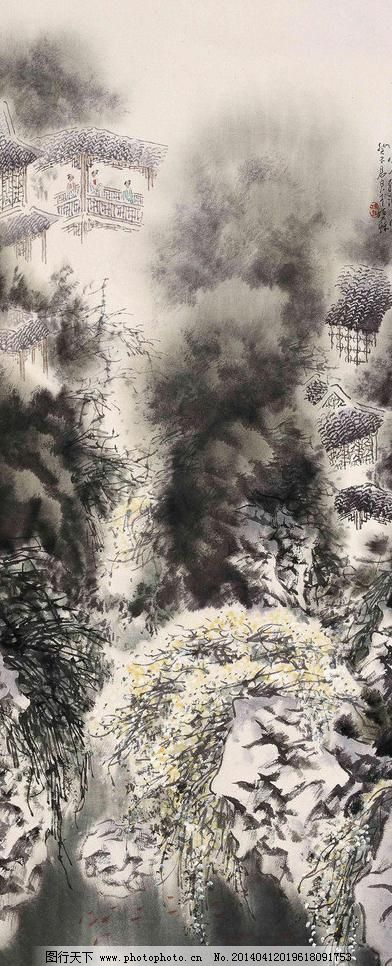 花涵清露山水书法诗意花团房屋绘画房屋水120平米效果图国画v山水平面图及免费下载图片