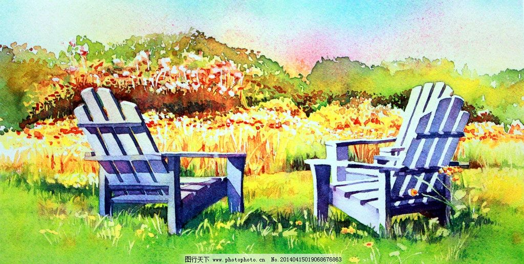作品 绘画 美术 凳子椅子 风景风光 树木 植物 花草 欧式风格 园林图片
