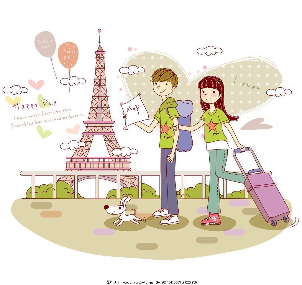 在法国巴黎旅游的情侣图片