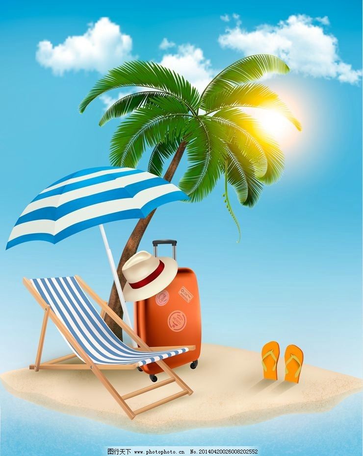 夏季旅游海边旅行图标图片,旅行箱 太阳伞 休闲