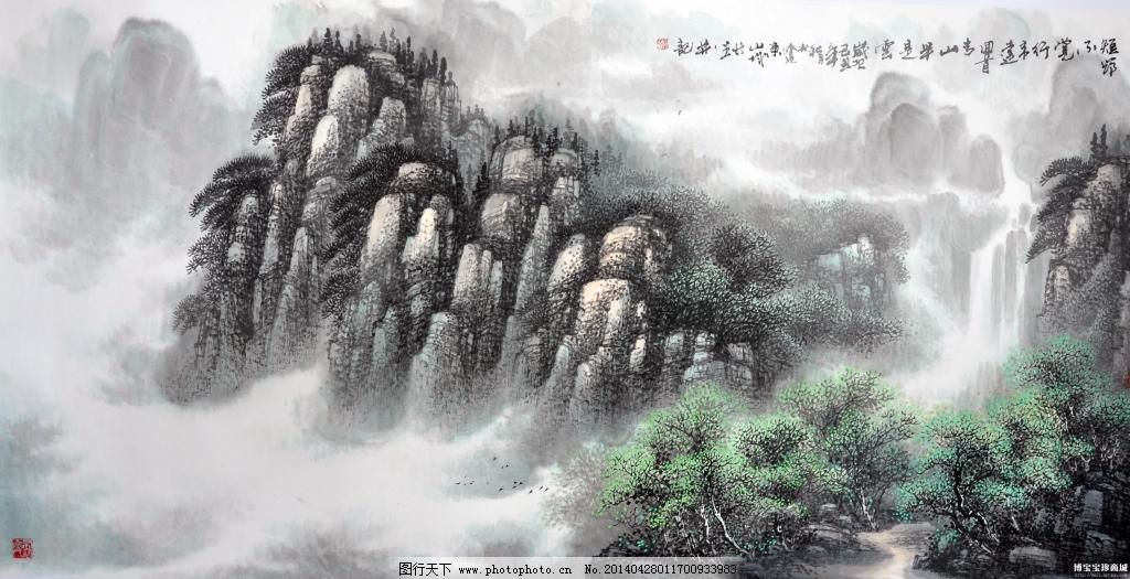 山石 树木 水墨 山石 水墨 树木 家居装饰素材 山水风景画