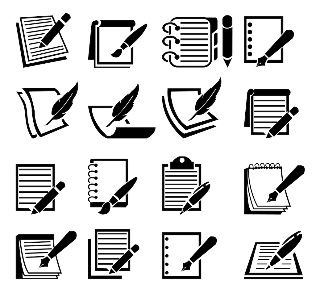 笔记本和钢笔图标集