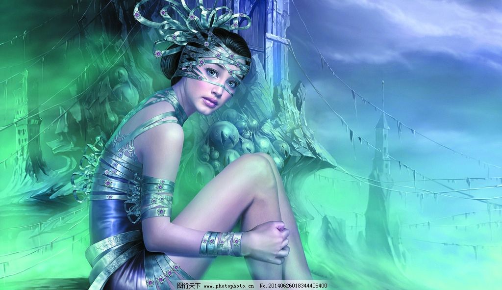 美术 彩色画 动漫美女 魔幻少女 科幻少女 仙女 魔城 幻境 动漫人物