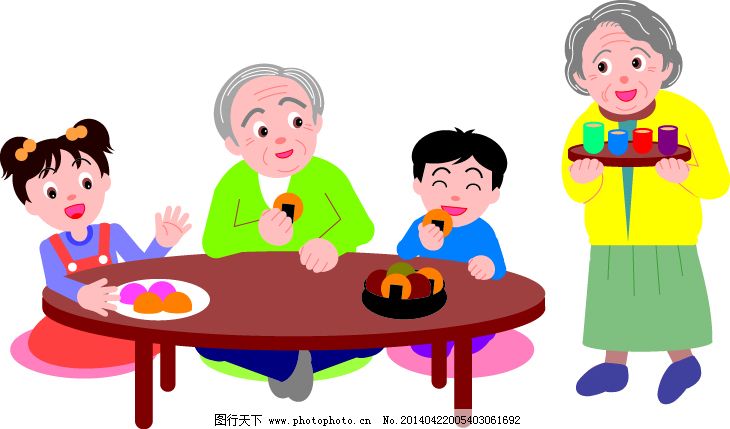爷爷奶奶吃饭简笔画图片