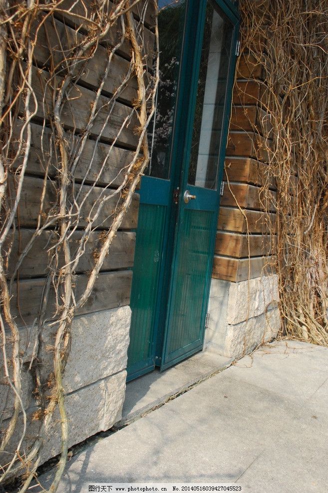 绿门,藤蔓,枯枝,倒影,砖墙,建筑摄影,建筑园林,摄影,300DPI,JPG