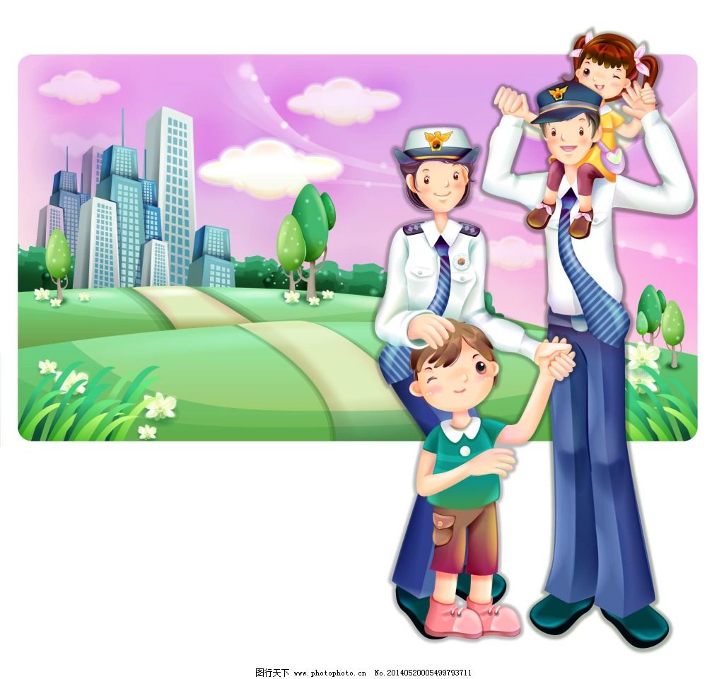 蓝粉色红绿灯交警指挥儿童过马路场景插画手绘宣传中文海报 - 模板 - Canva可画