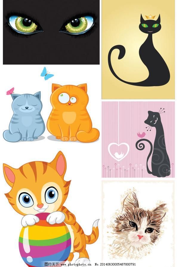 可爱卡通猫咪主题矢量图,